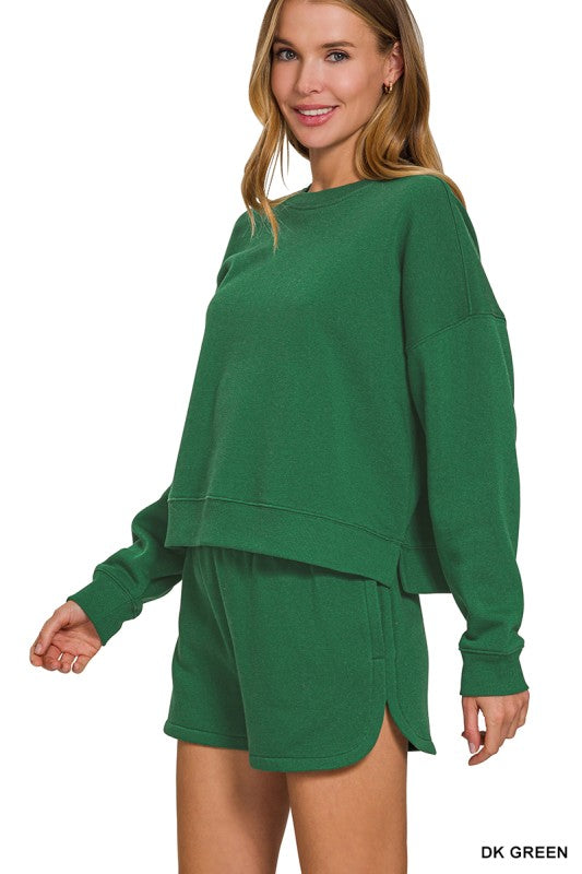 fleece long sleeve sweatshirts & short set