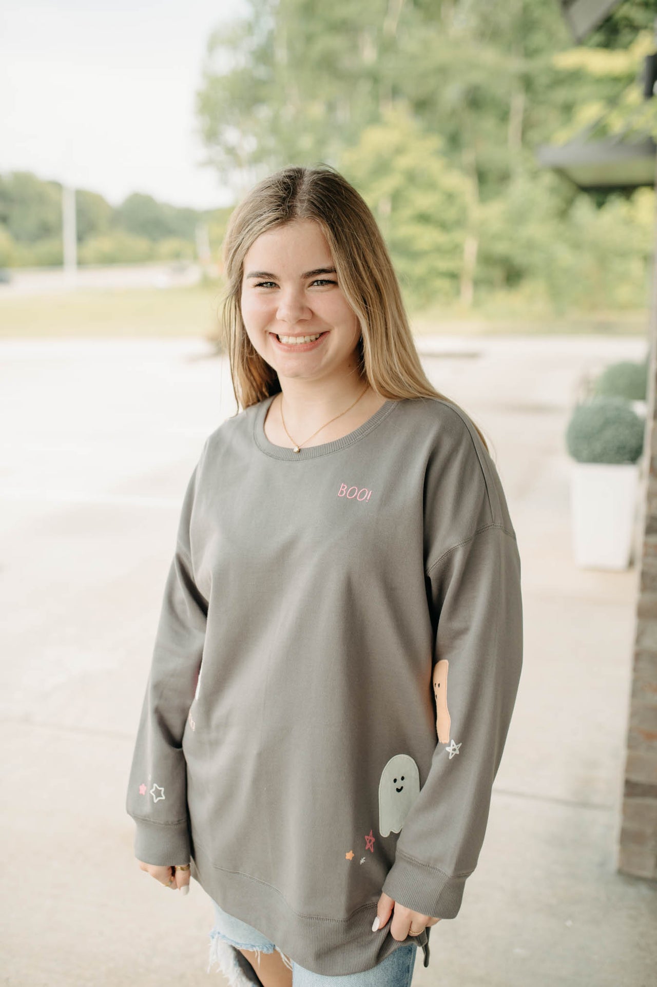 Ghost Embroidered Applique- Callie Tunic Sweatshirt