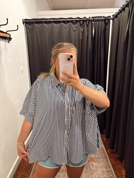 Online- Striped Blouse Oversized Navy
