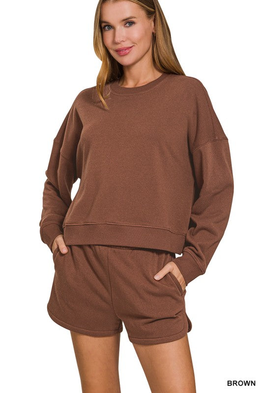 fleece long sleeve sweatshirts & short set