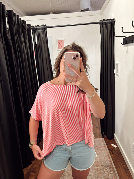 Online- Ribbed Flowy SS Pink