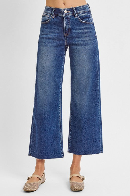 Tummy control elastic band mid rise crop wide