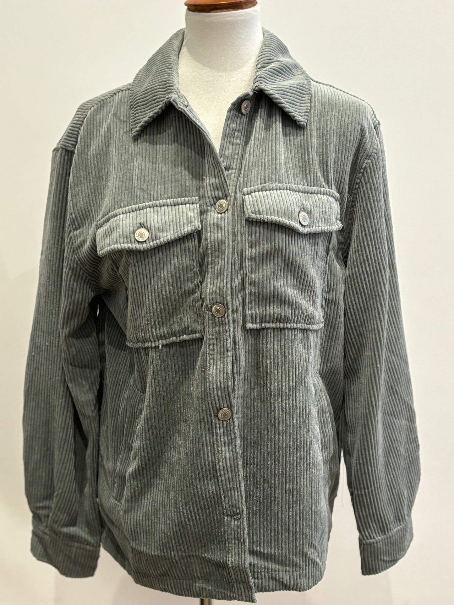 46 Corduroy Button Down Jacket With Pockets MINT STONE