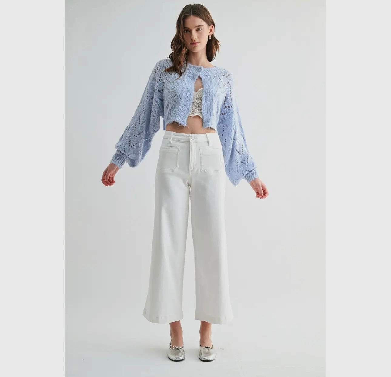 High rise ankle wide leg warm white