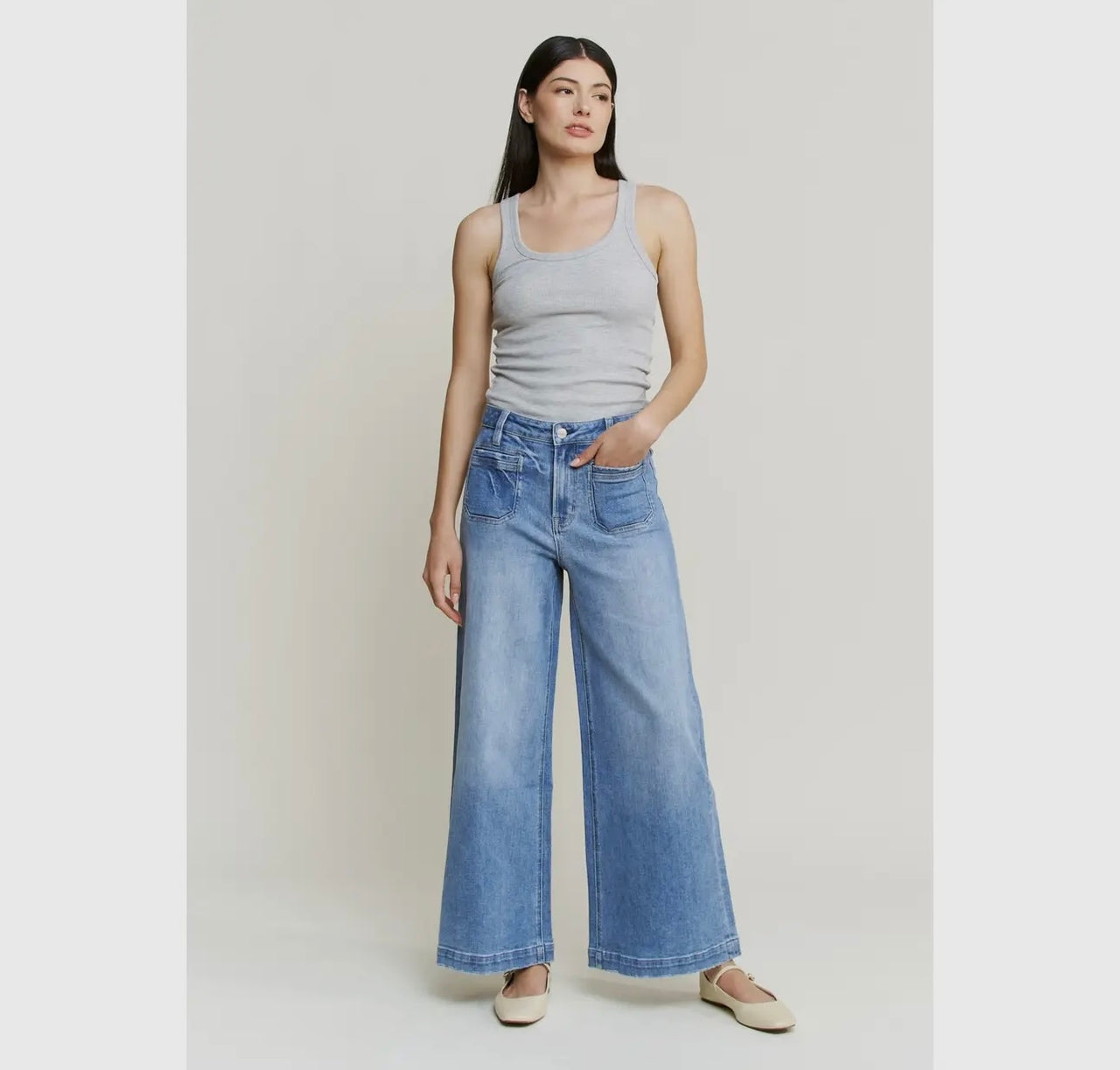 Super high ankle wide leg blue rock