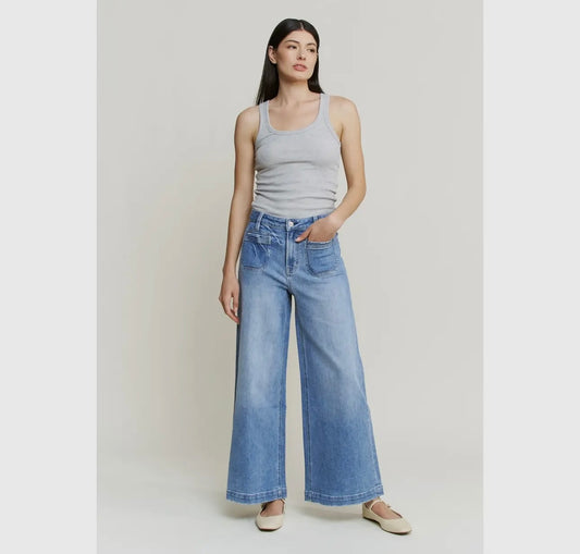 Super high ankle wide leg blue rock