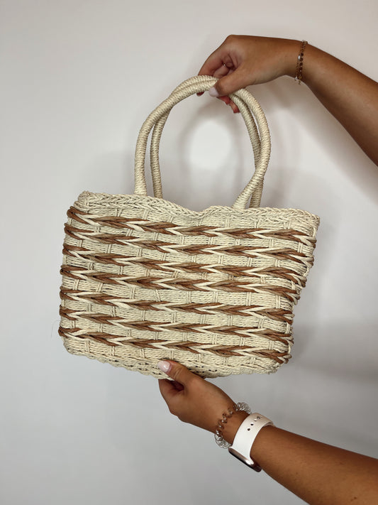 Two Tone Braided Zippered Hand Bag