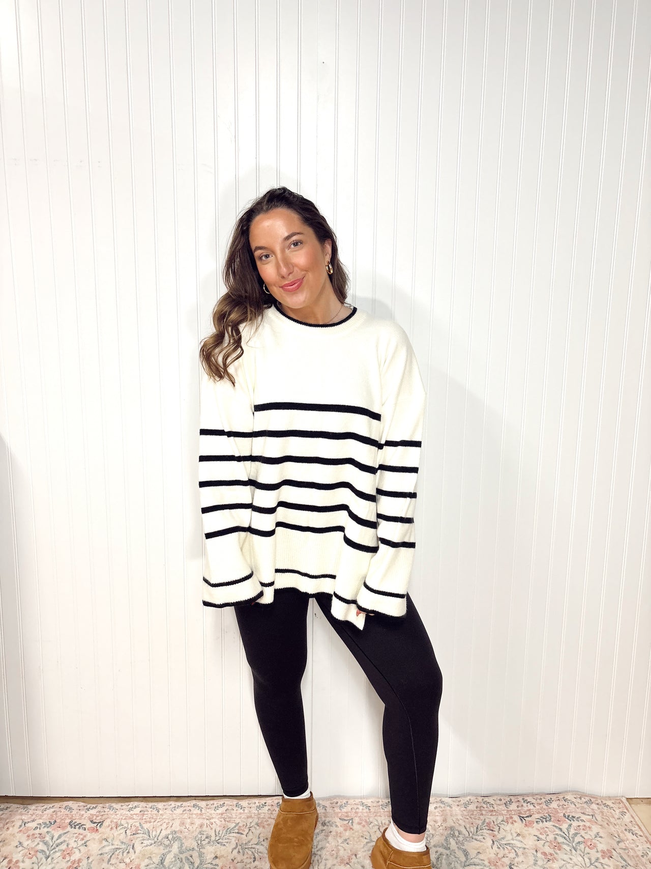 LOOSE FIT STRIPE BLOCK SWEATER TOP
