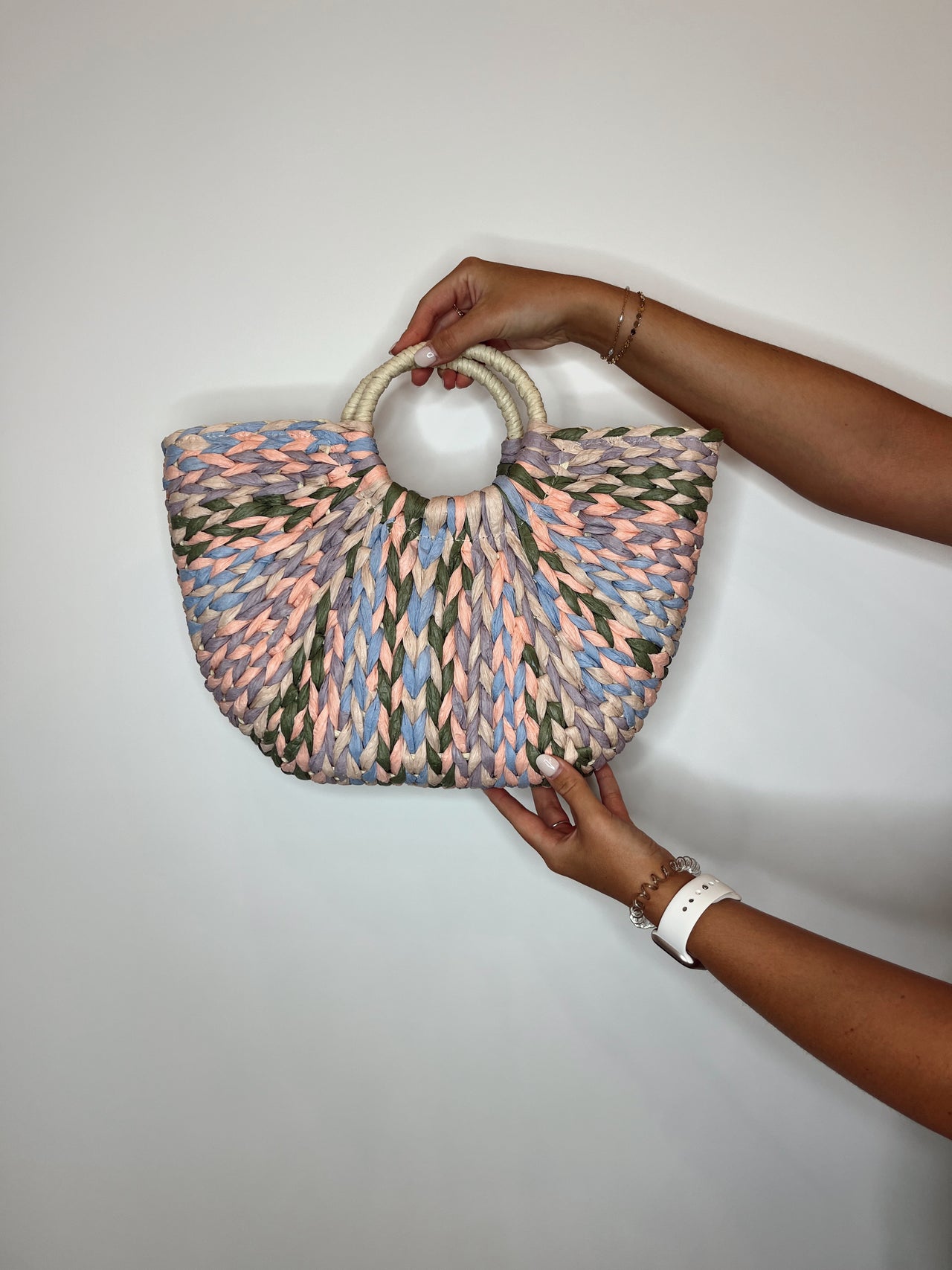 Colorful Straw Braided Hand Bag