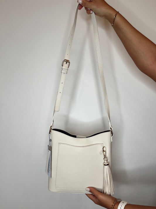 Tassel Charm Pebbled Crossbody Bag