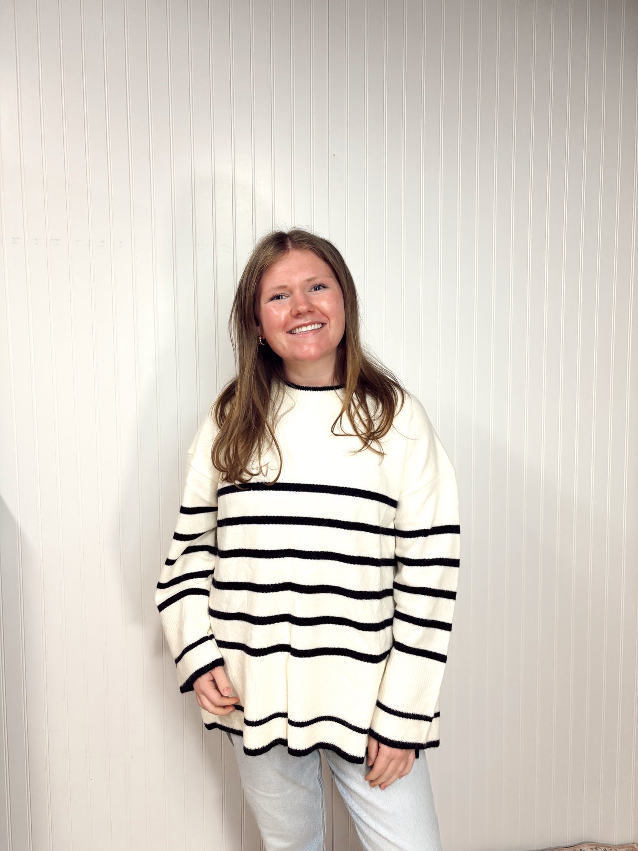 LOOSE FIT STRIPE BLOCK SWEATER TOP