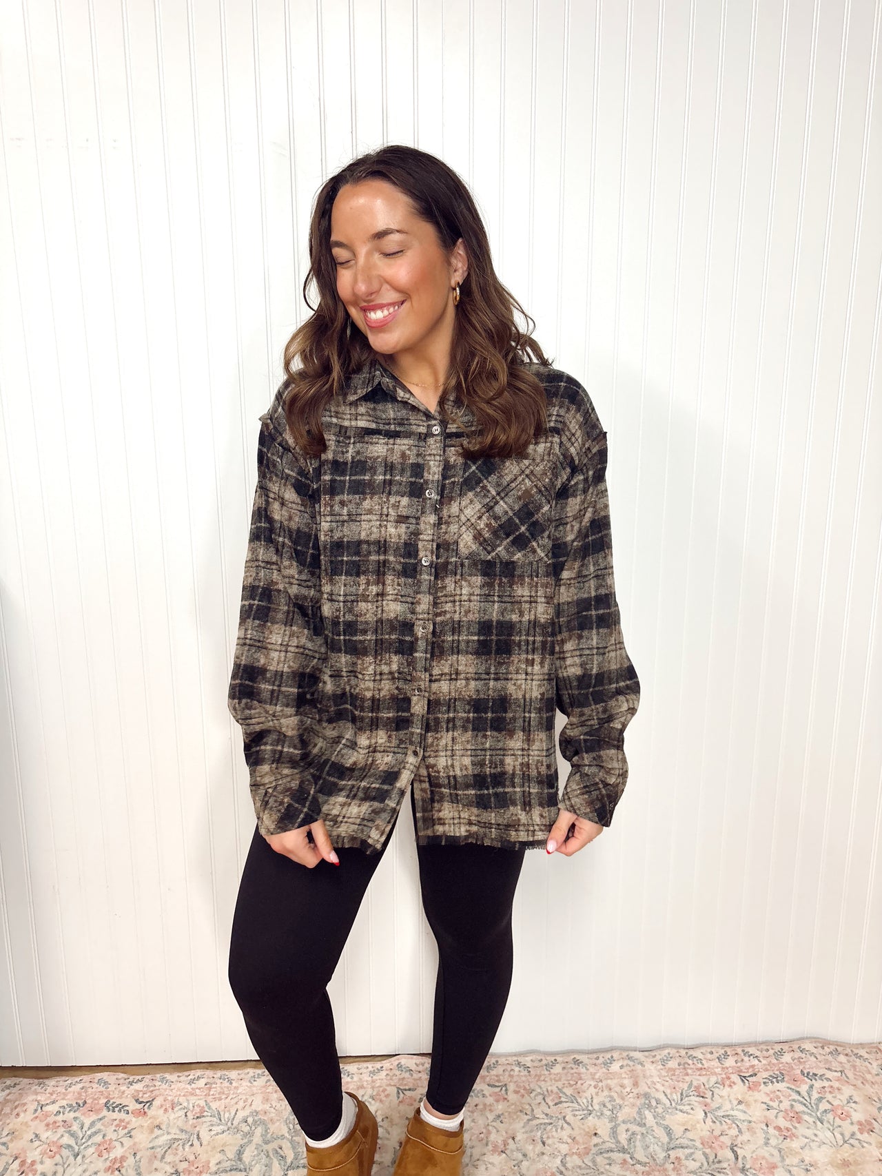 Plaid Flannel Shirt w/ Frayed Detail