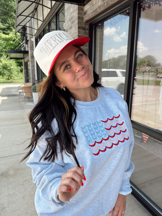 Embroidered bow American flag sweatshirt