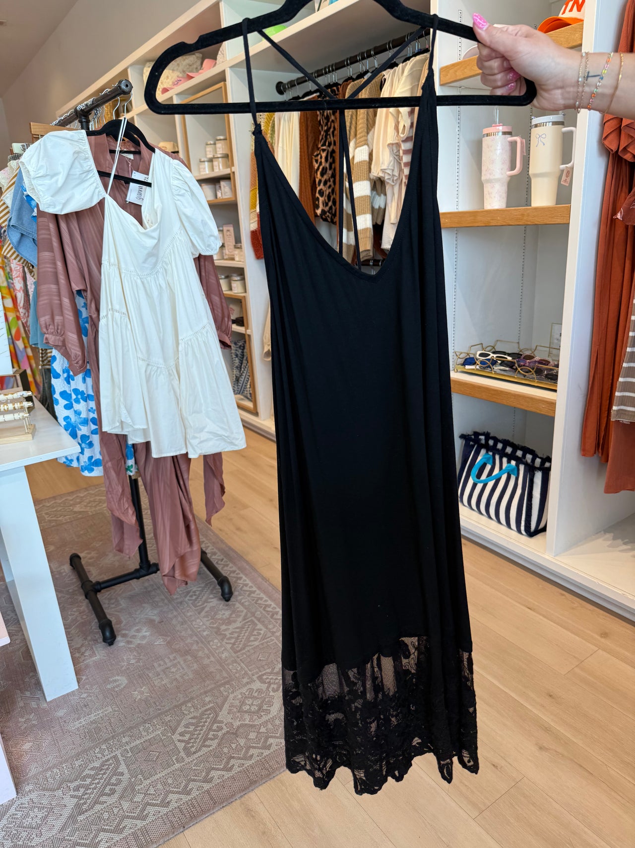 LACE BACK CAMI DRESS BLACK