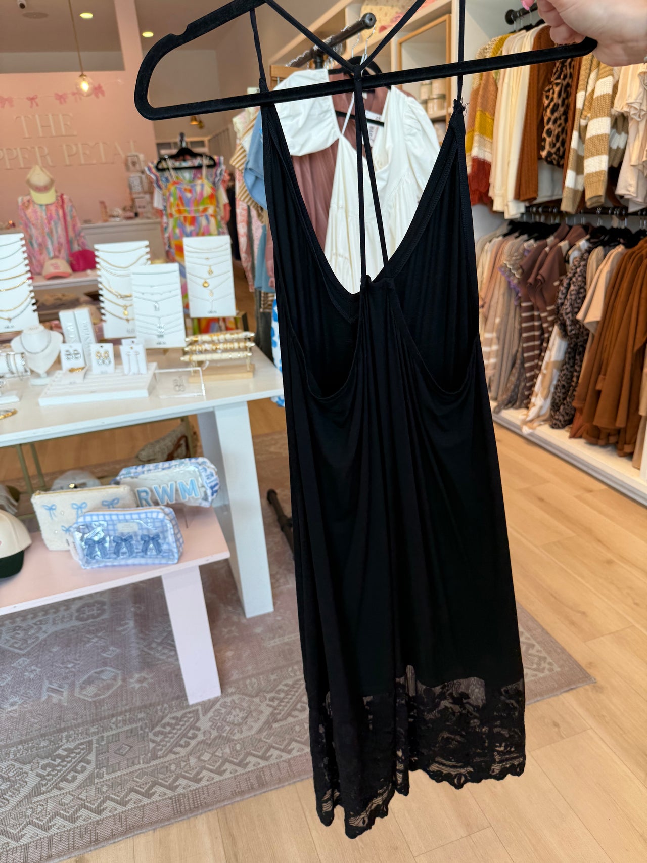 LACE BACK CAMI DRESS BLACK