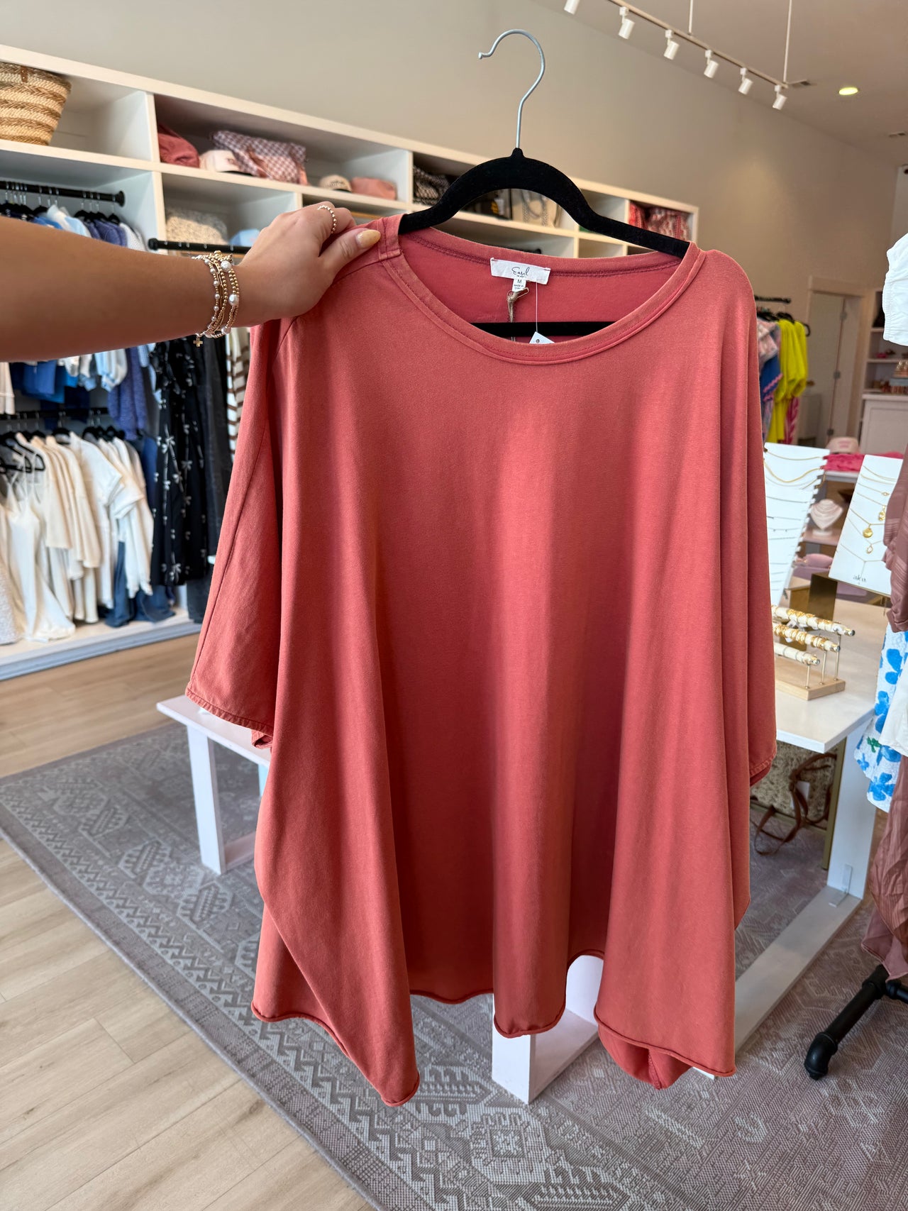 Rayon knit mineral washed tunic punch