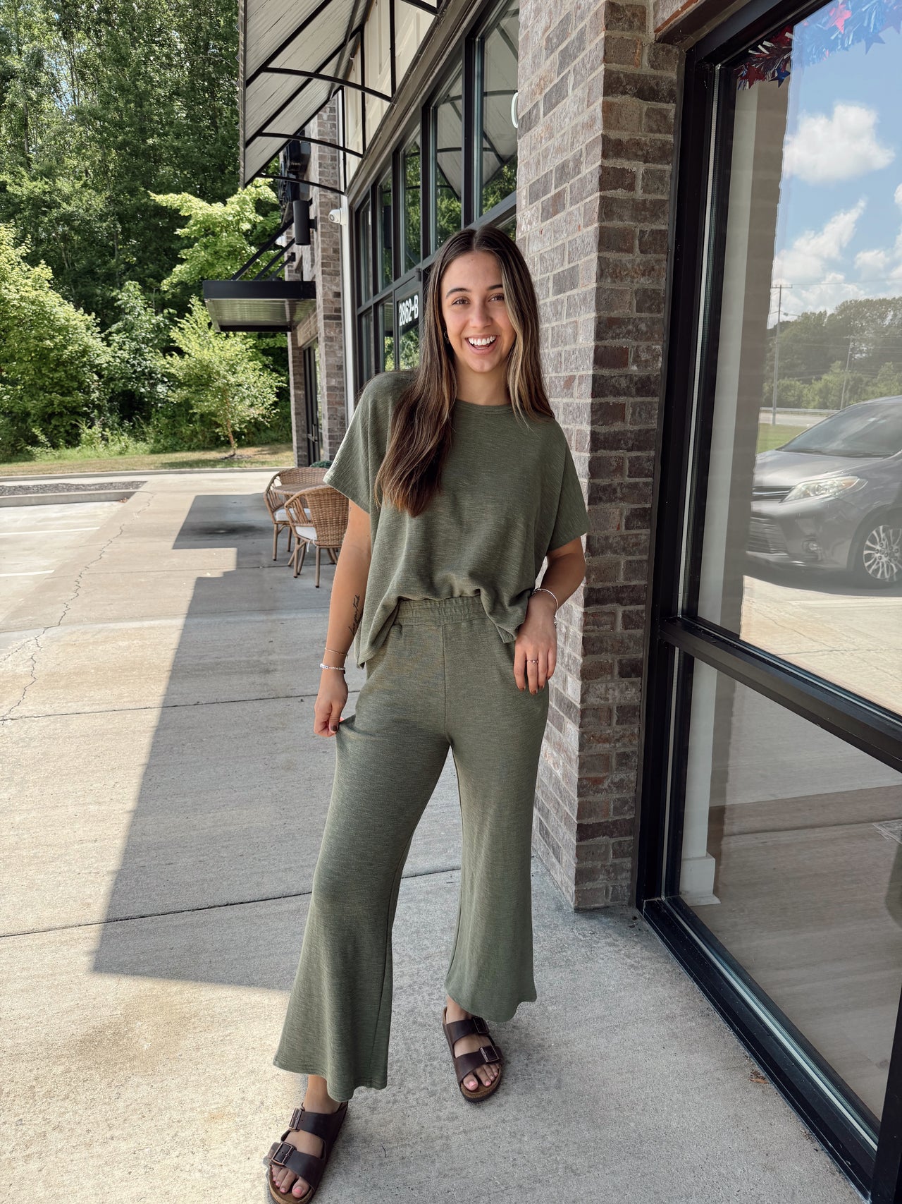 Cotton slub top and pants set GREEN