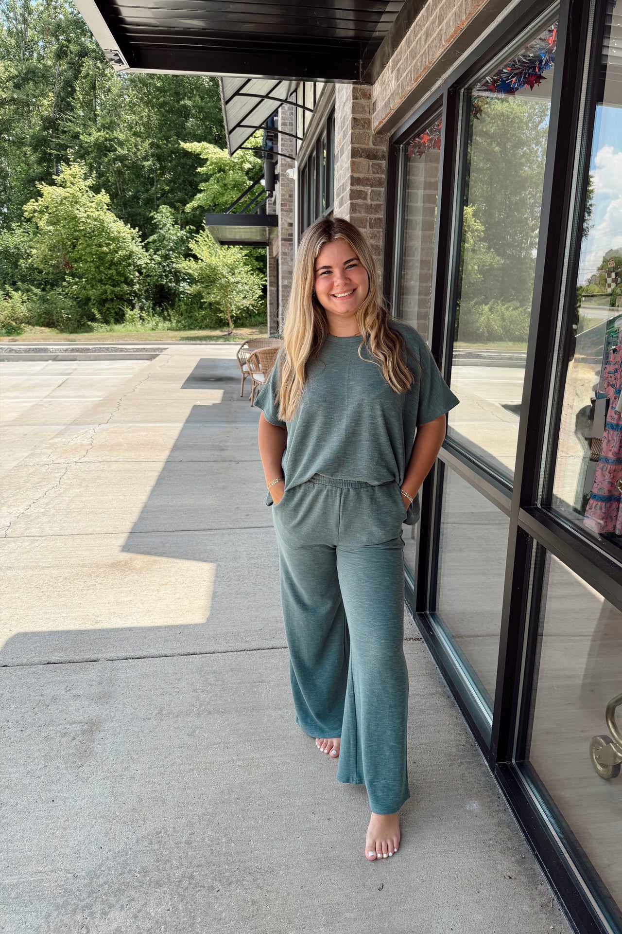 Cotton slub top and pants set BLUE