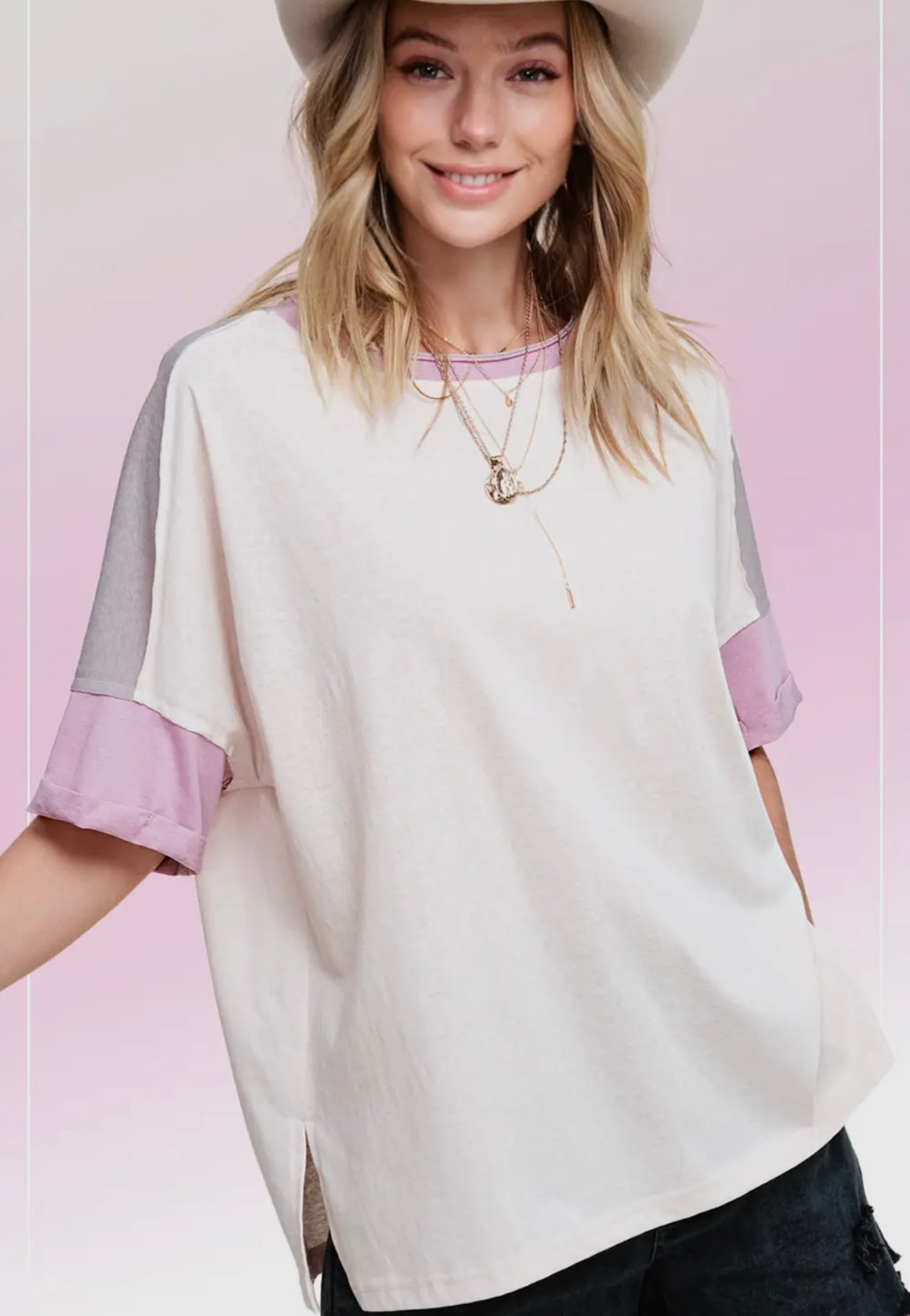 Color block detailed short sleeve