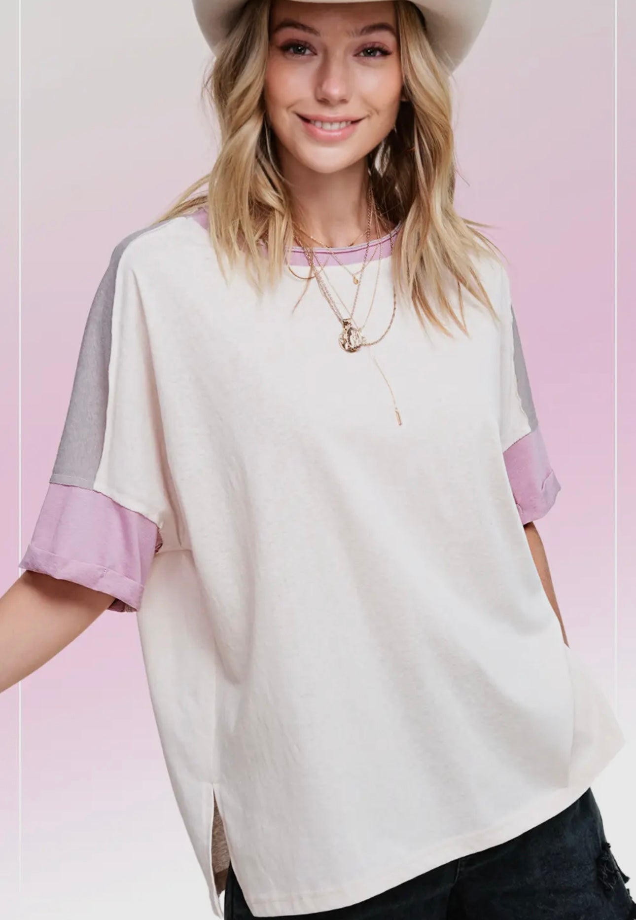 Color block detailed short sleeve
