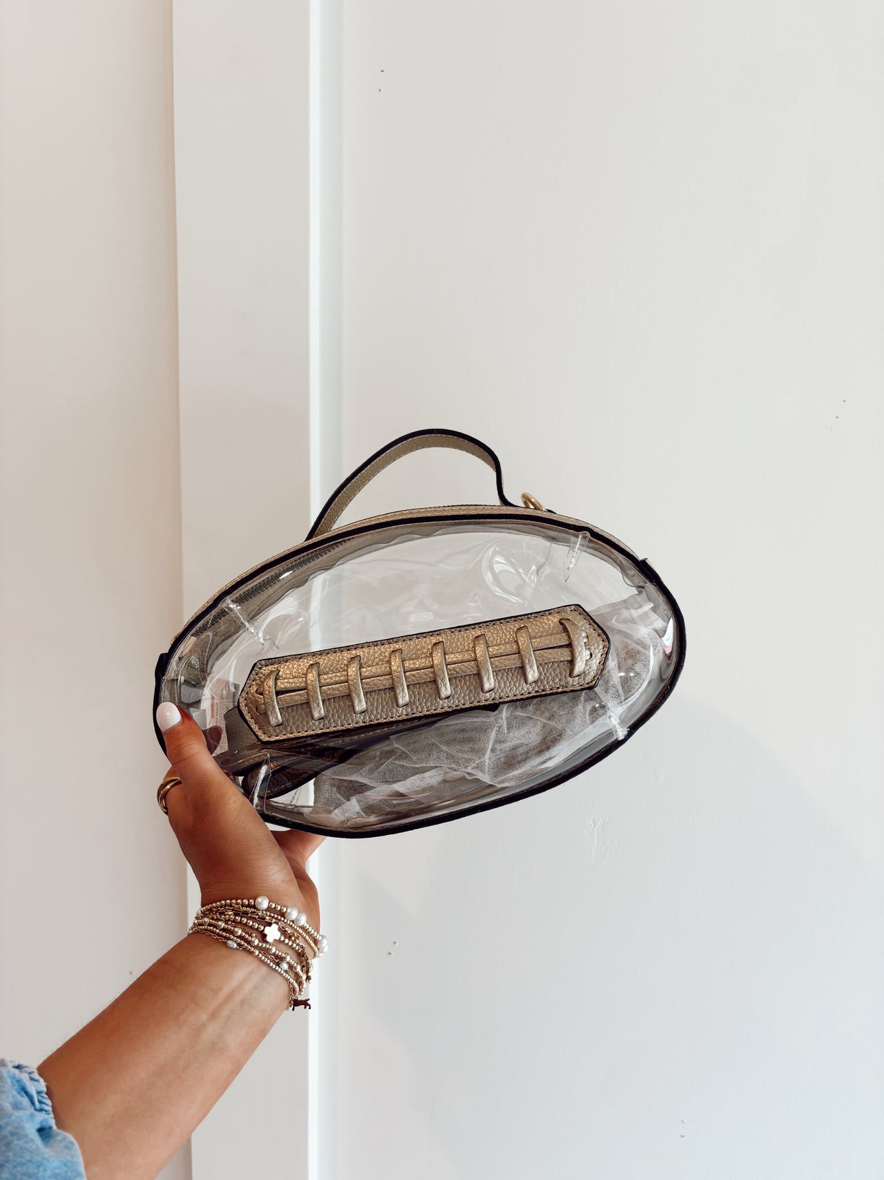 Clear gameday football stitch detail crossbody