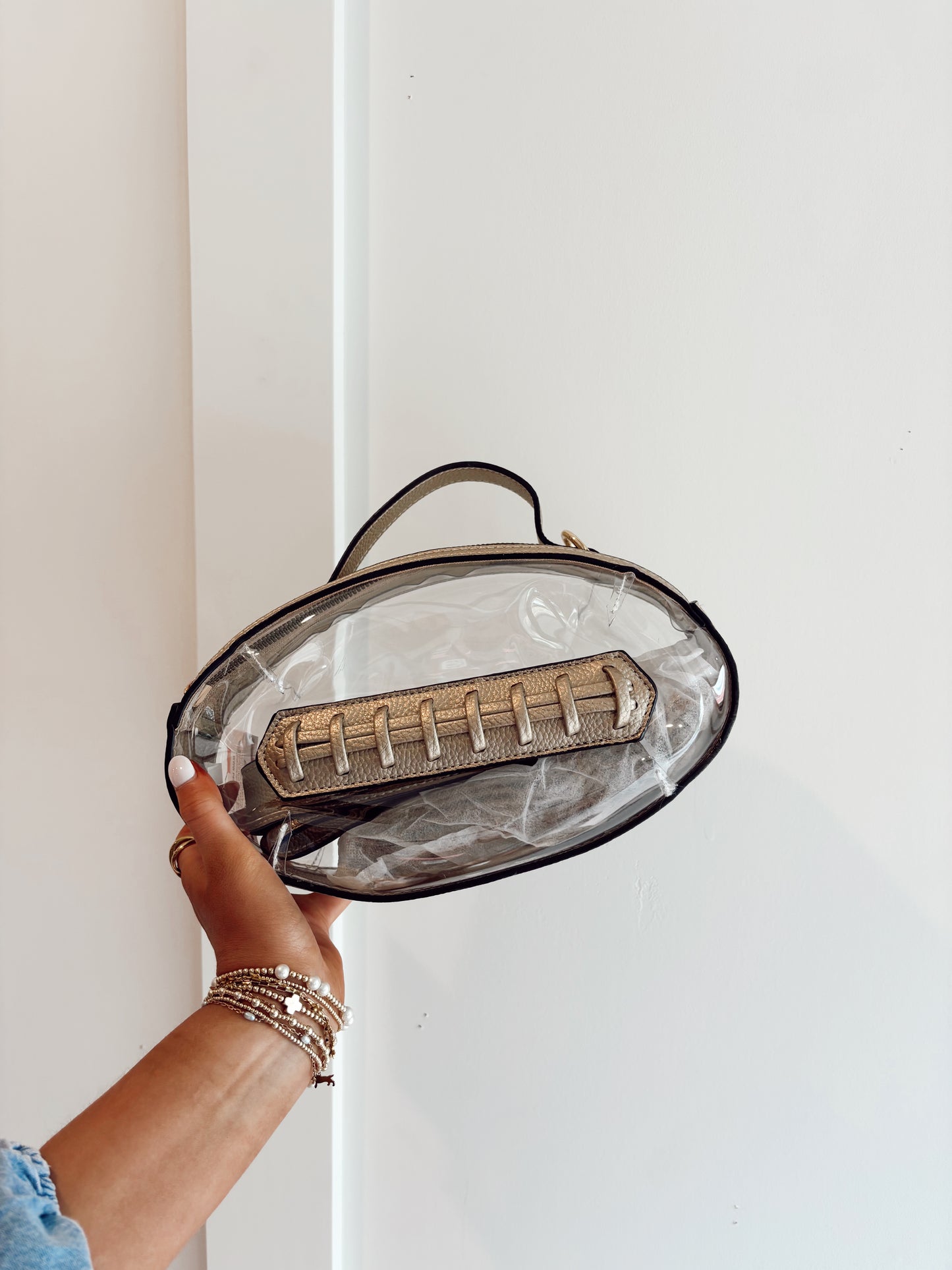 Clear gameday football stitch detail crossbody