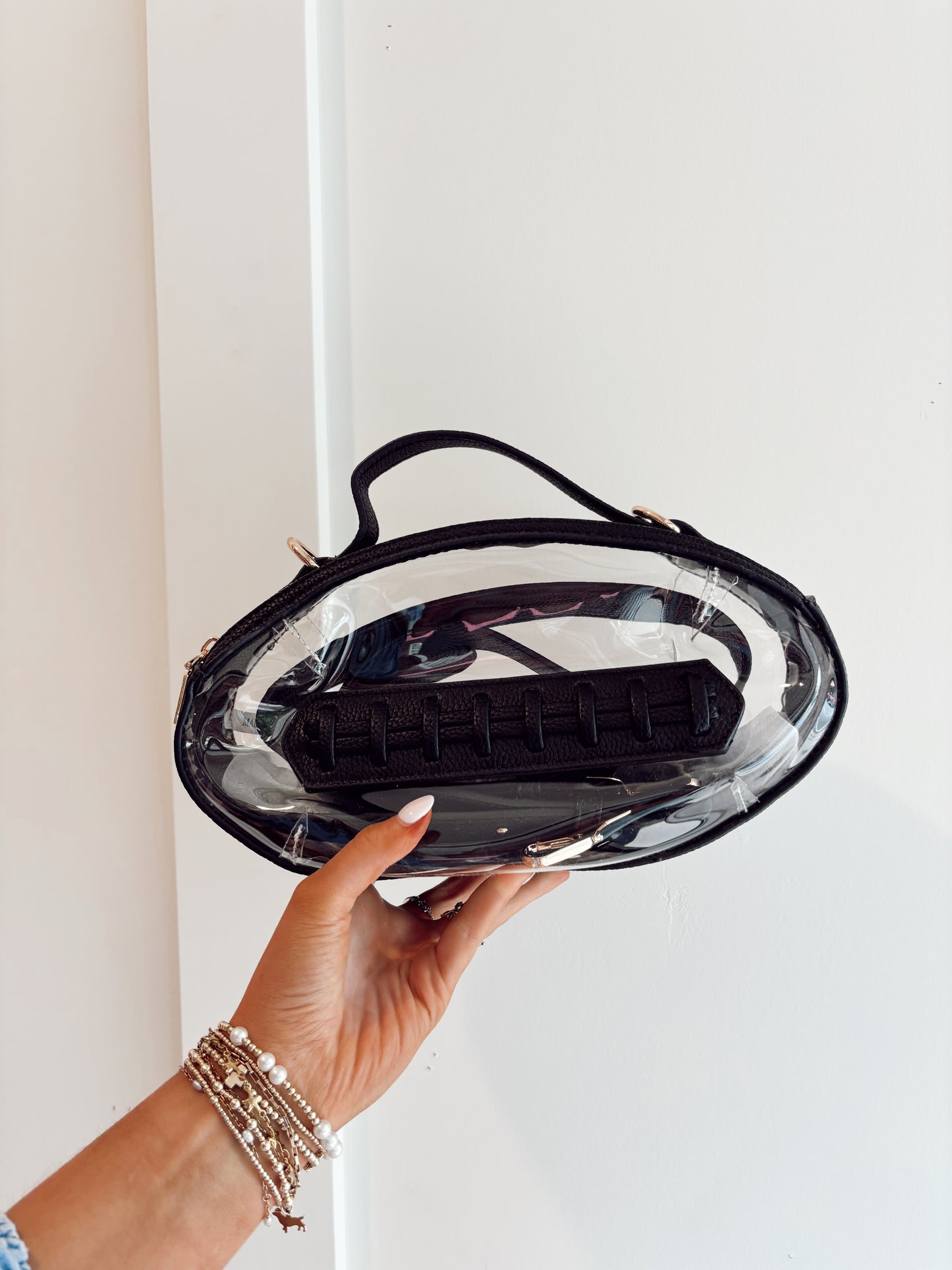 Clear gameday football stitch detail crossbody