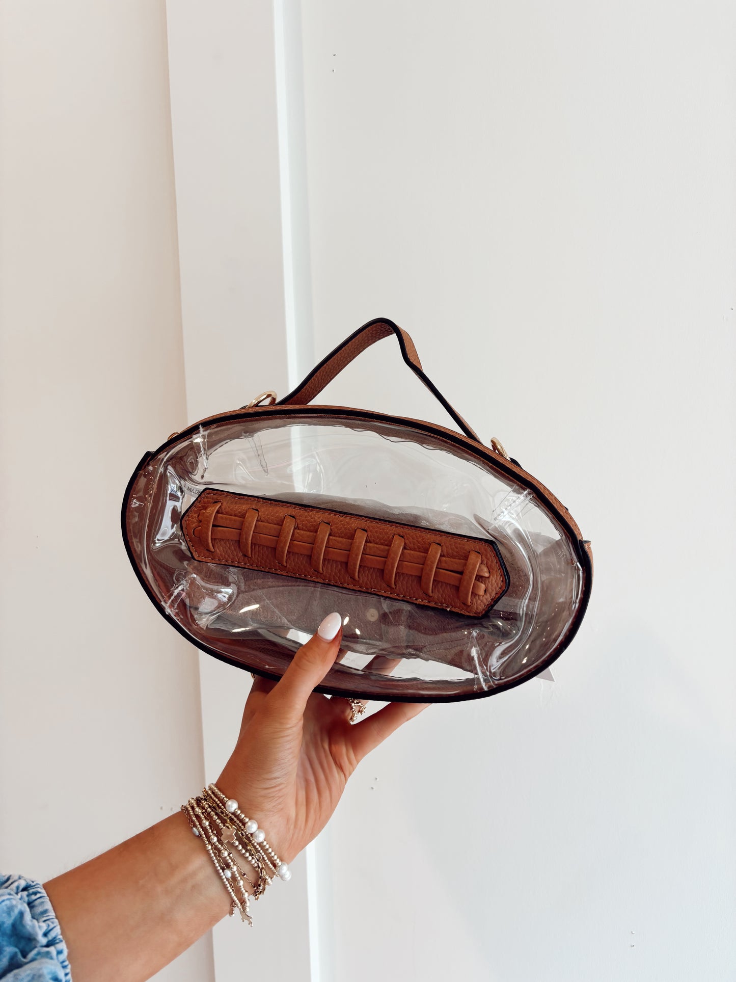 Clear gameday football stitch detail crossbody