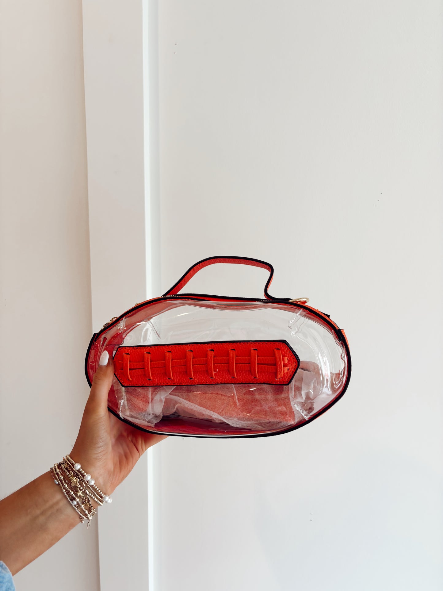 Clear gameday football stitch detail crossbody