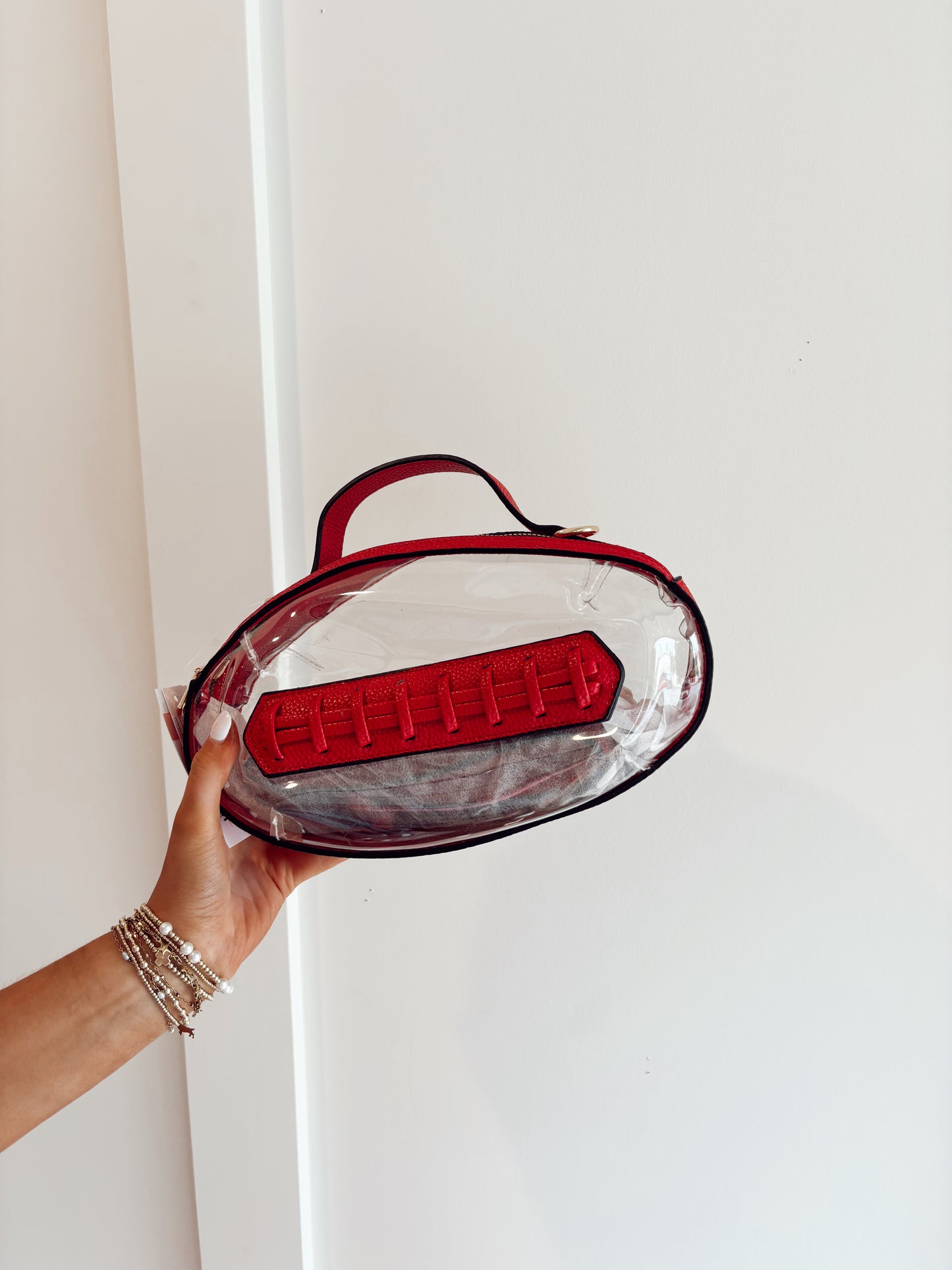 Clear gameday football stitch detail crossbody