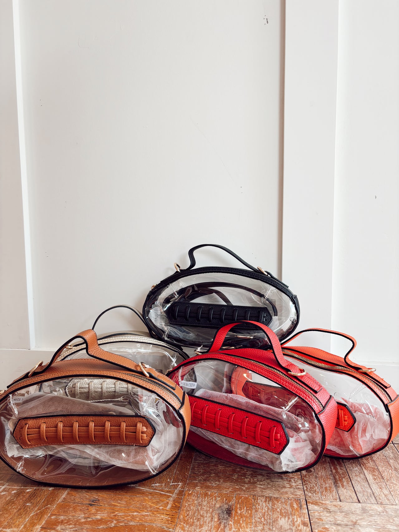 Clear gameday football stitch detail crossbody