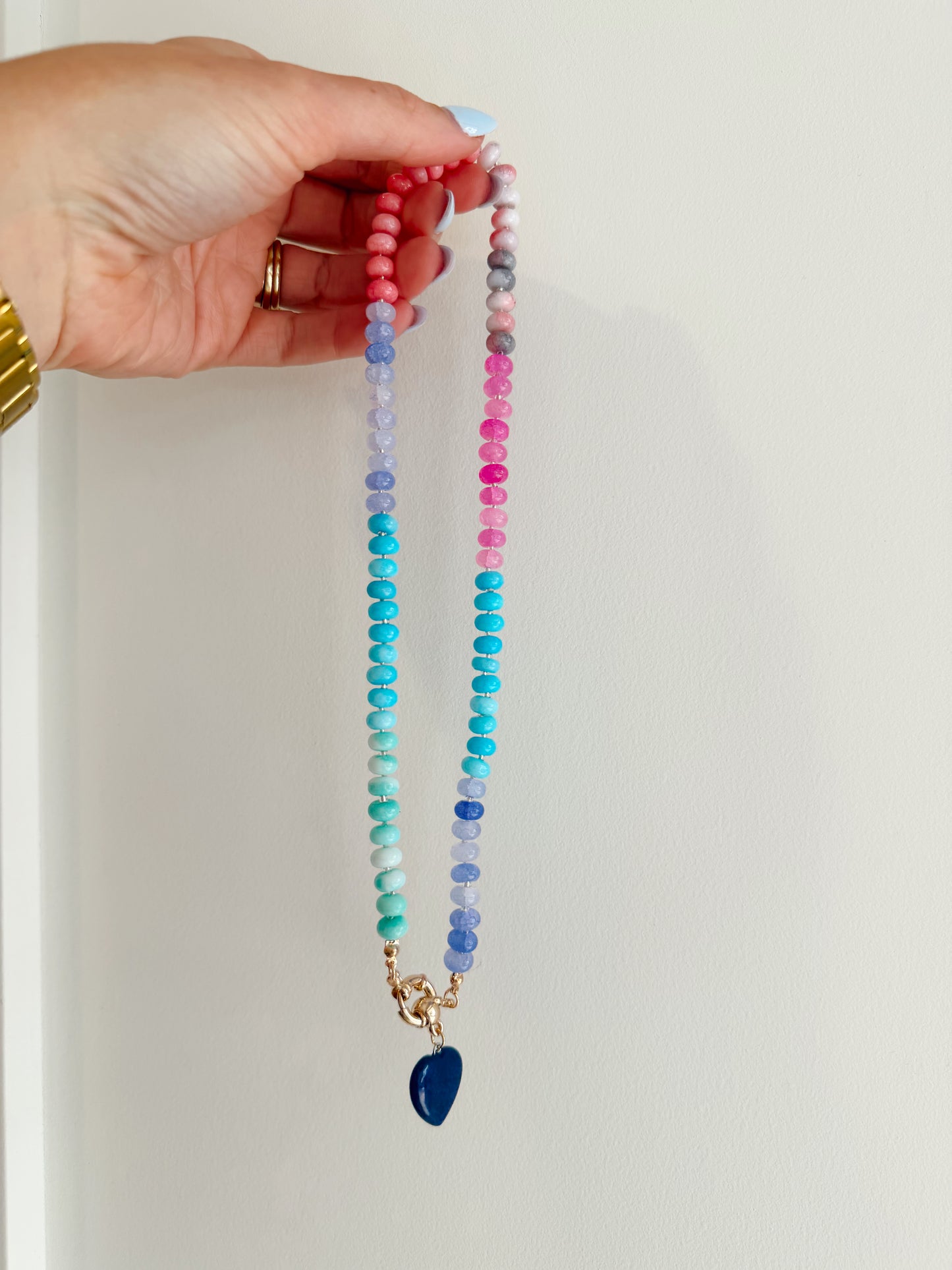 Natural mixed necklace navy heart