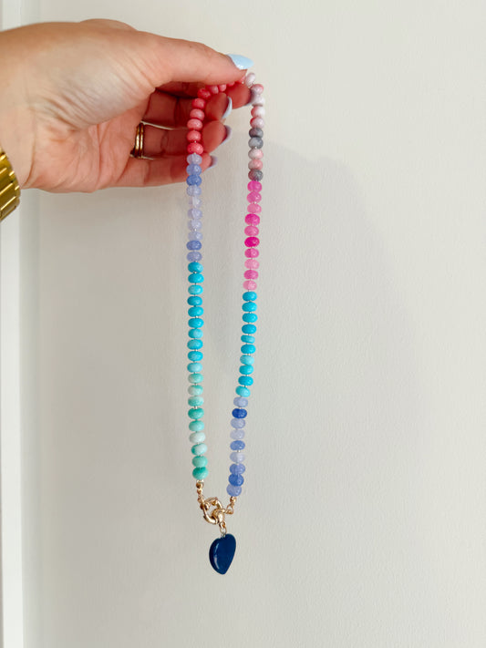 Natural mixed necklace navy heart