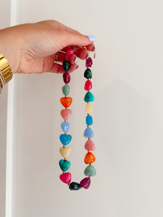 Multi Color Resin Heart Necklace
