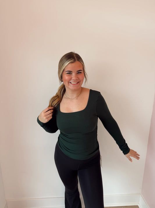 Recycled butter square neck long sleeve GREEN