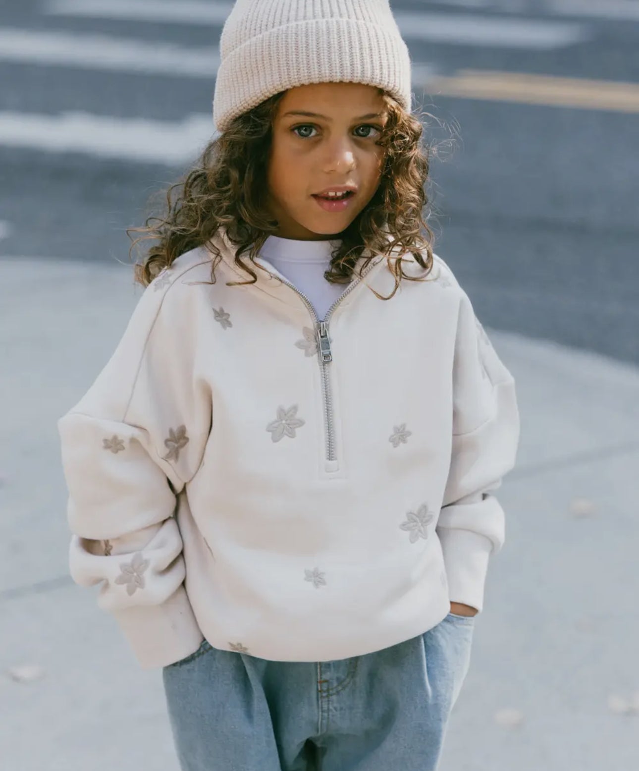 Floral kids half zip