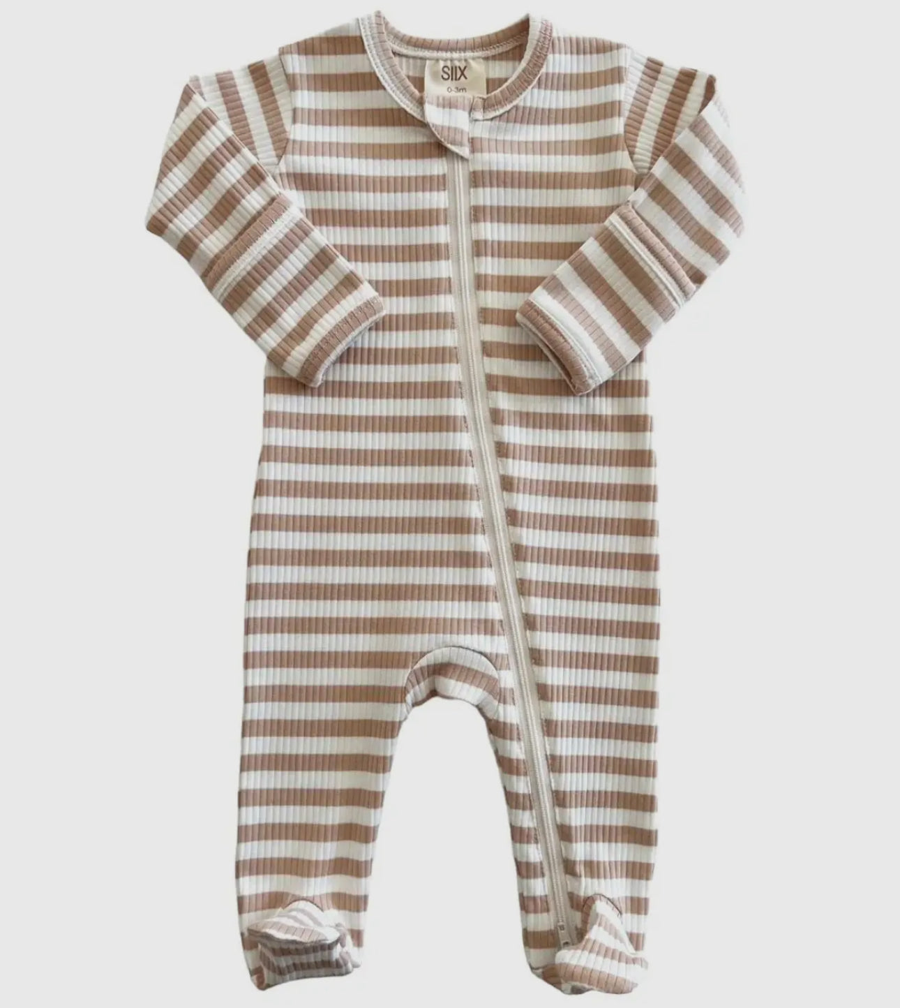 Tan stripe organic zip footie