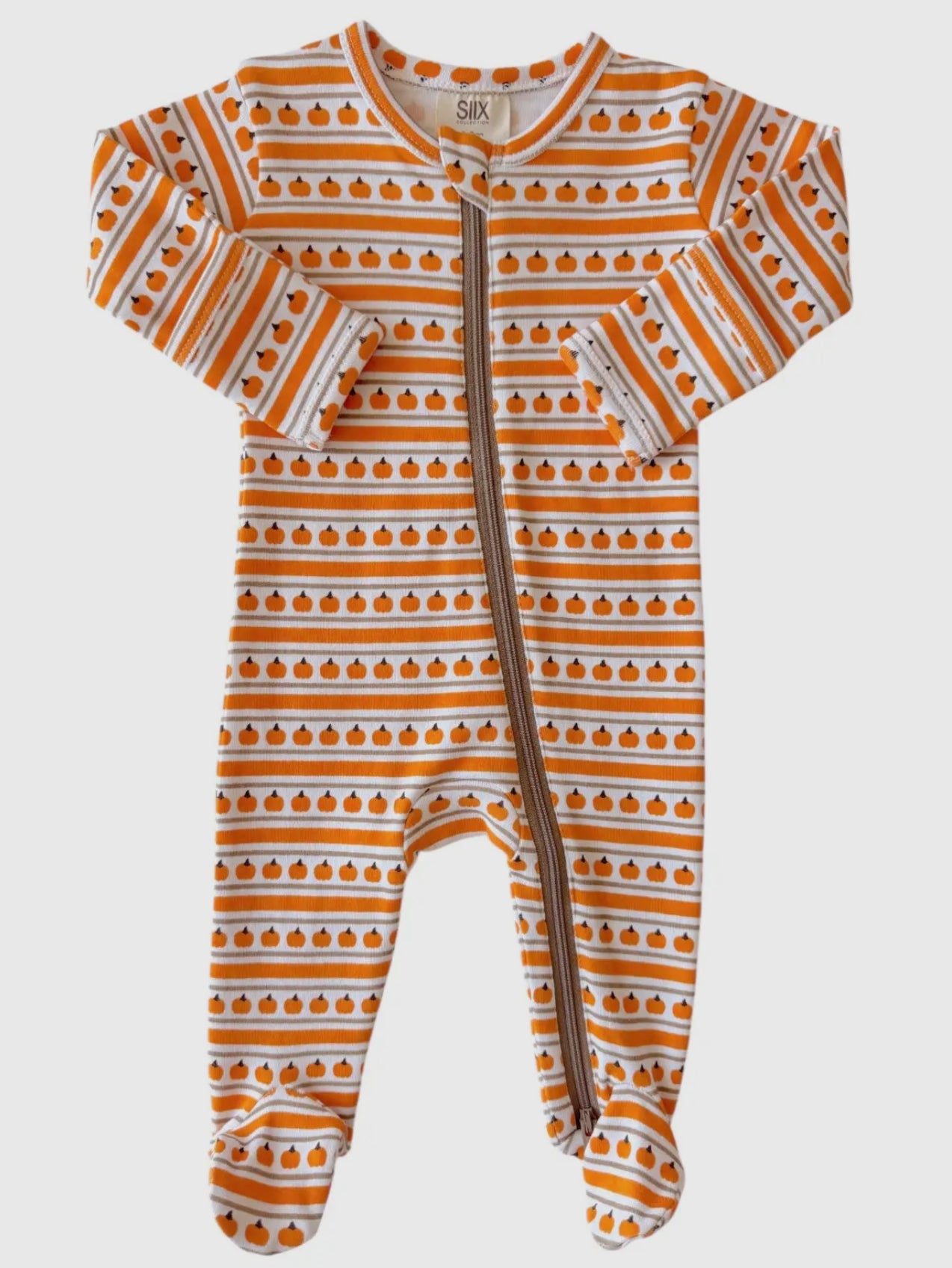 Pumpkin stripe organic zip footie