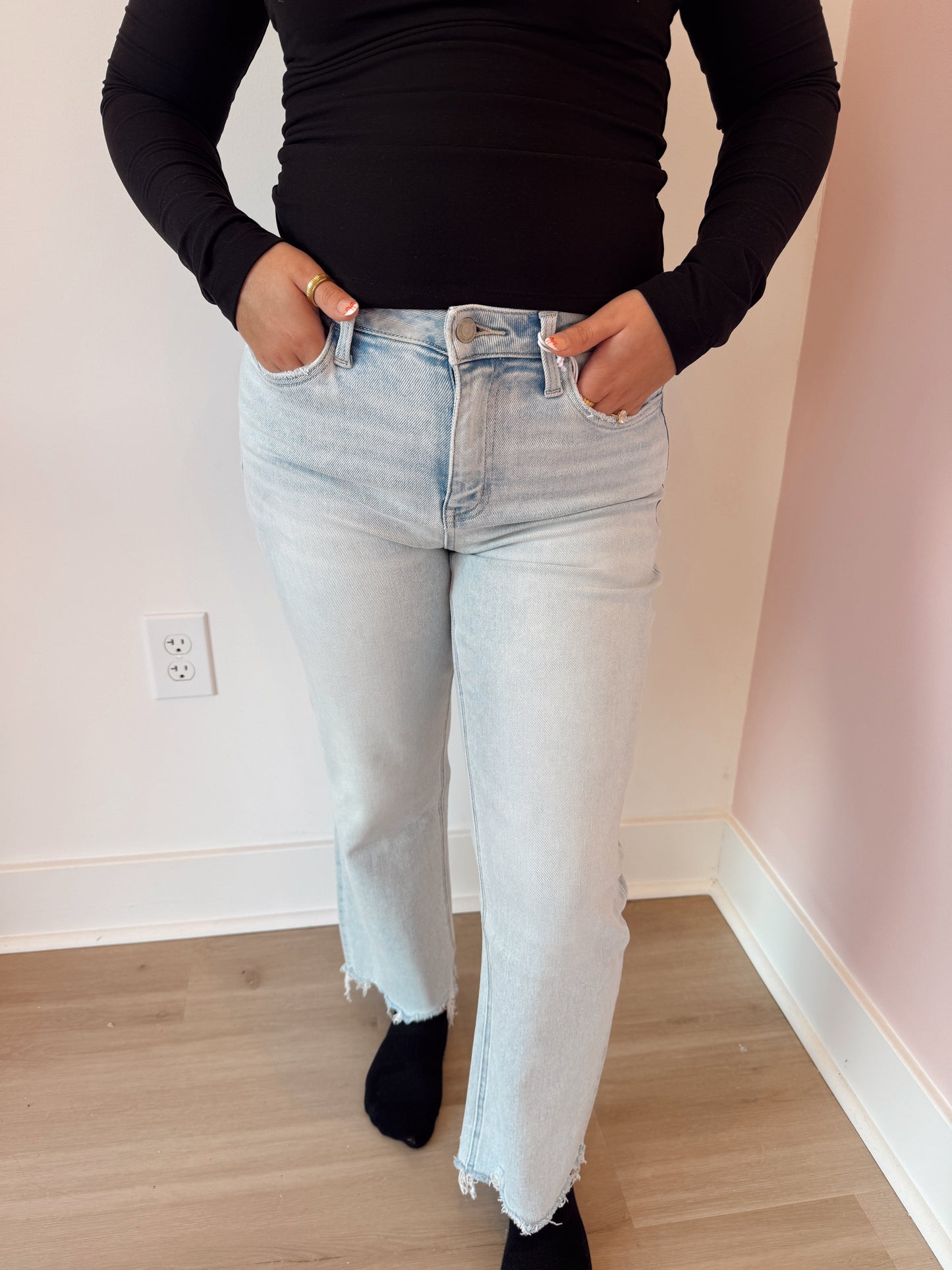 High Rise Light Wash Slim Wide Jeans