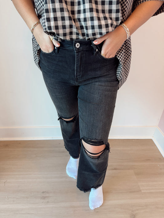 Super high distressed jeans vintage black