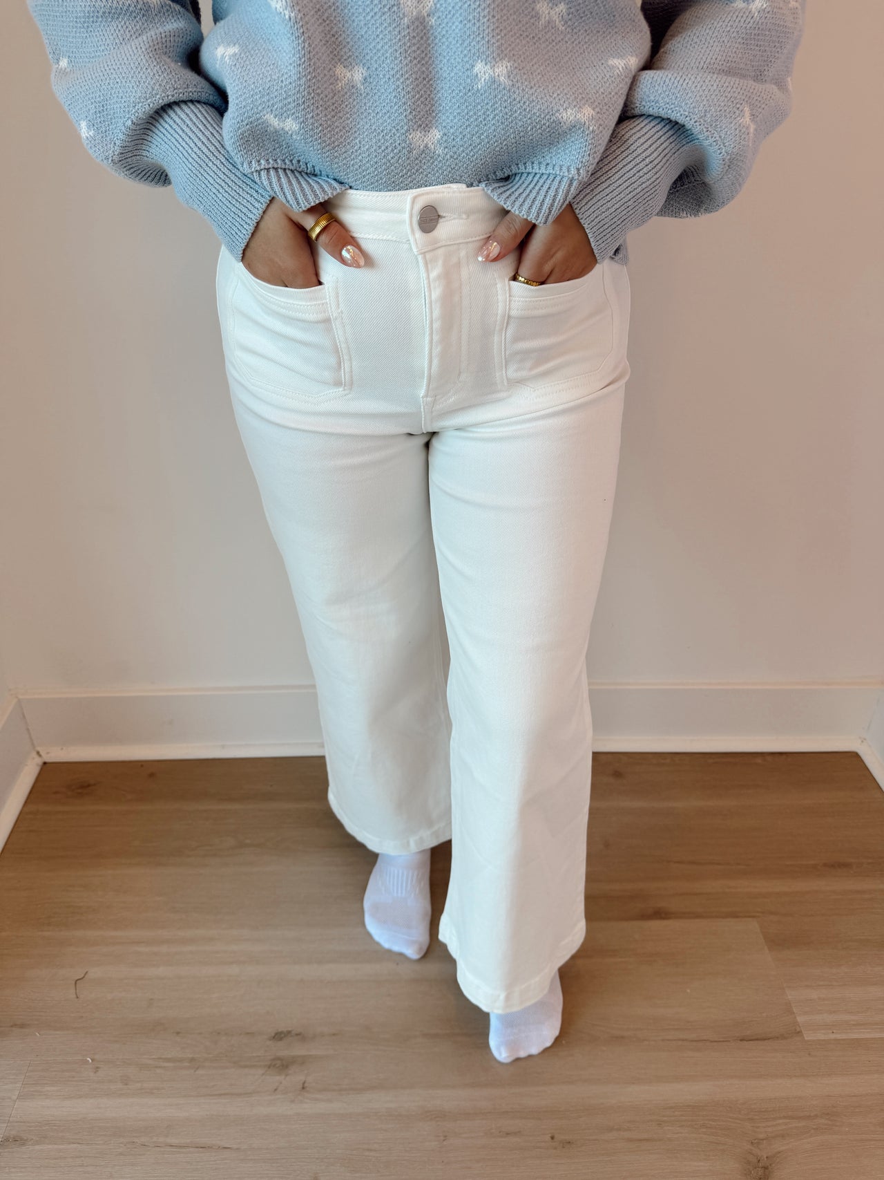 High rise ankle wide leg warm white