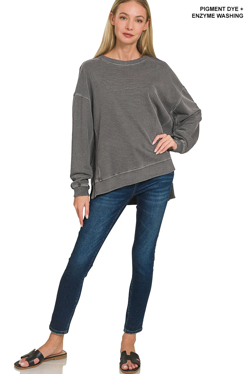 French Terry Pigment Dye & Enzyme Washing Pullover BLACK