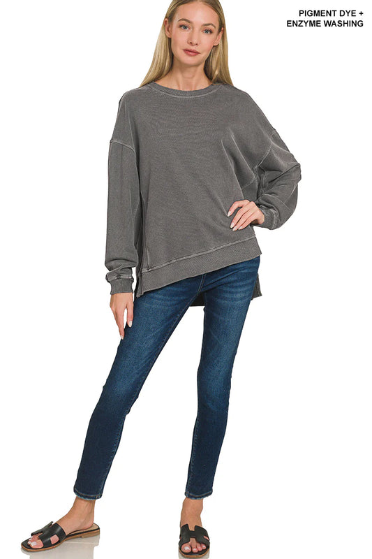 French Terry Pigment Dye & Enzyme Washing Pullover BLACK