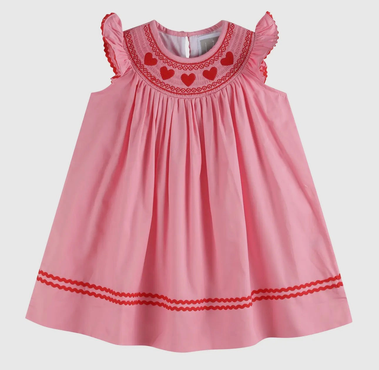 Pink heart valentines smocked bishop dress