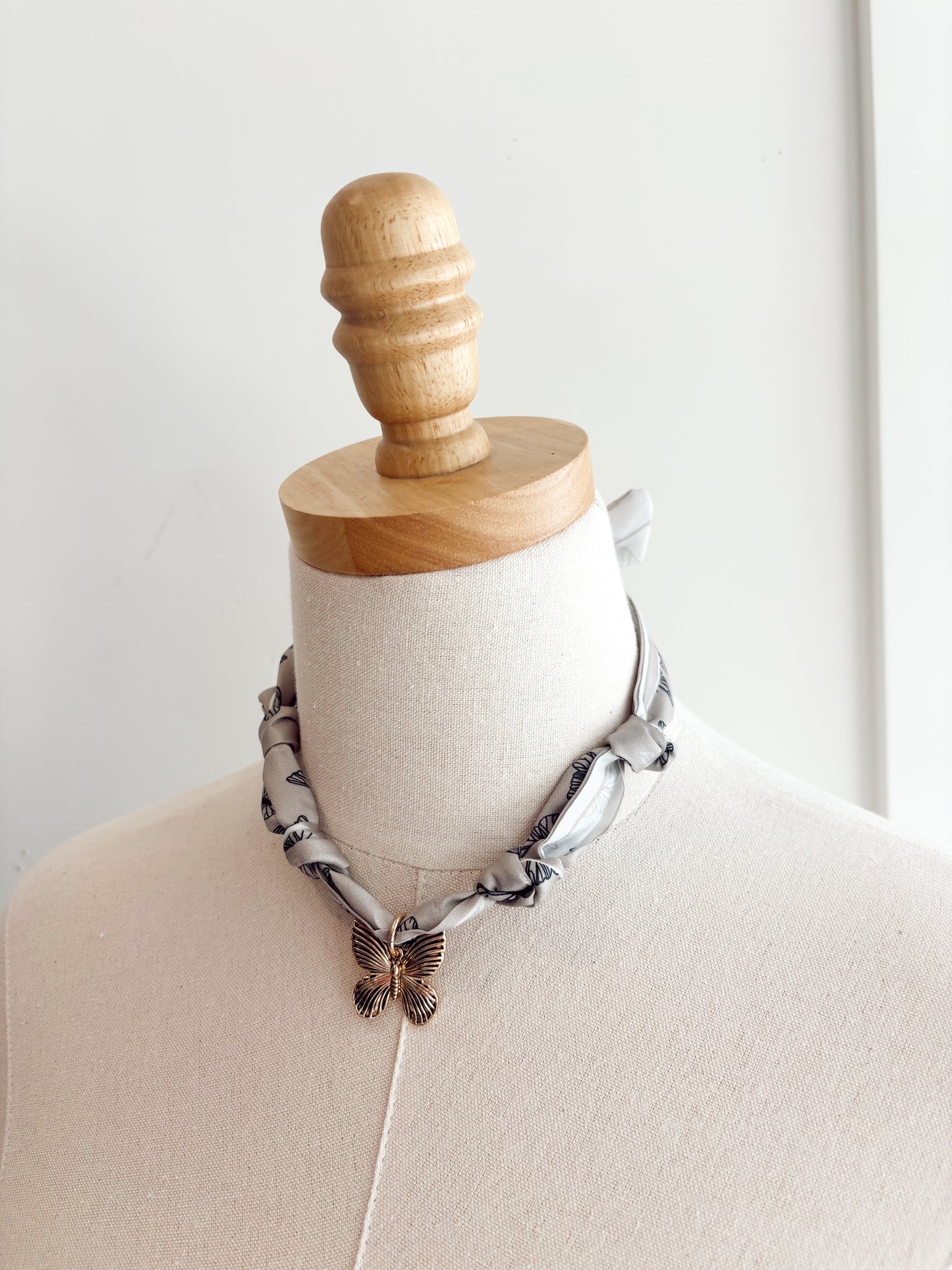 Butterfly charm scarf necklace