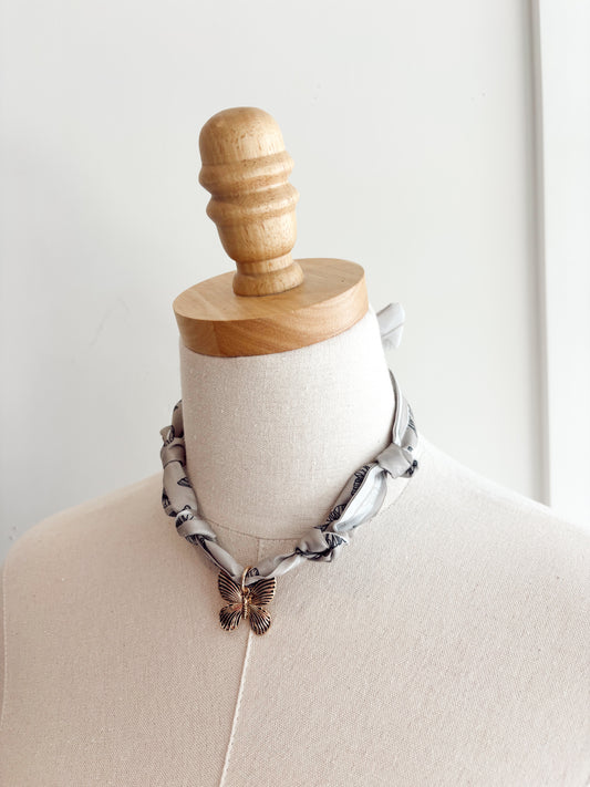 Butterfly charm scarf necklace