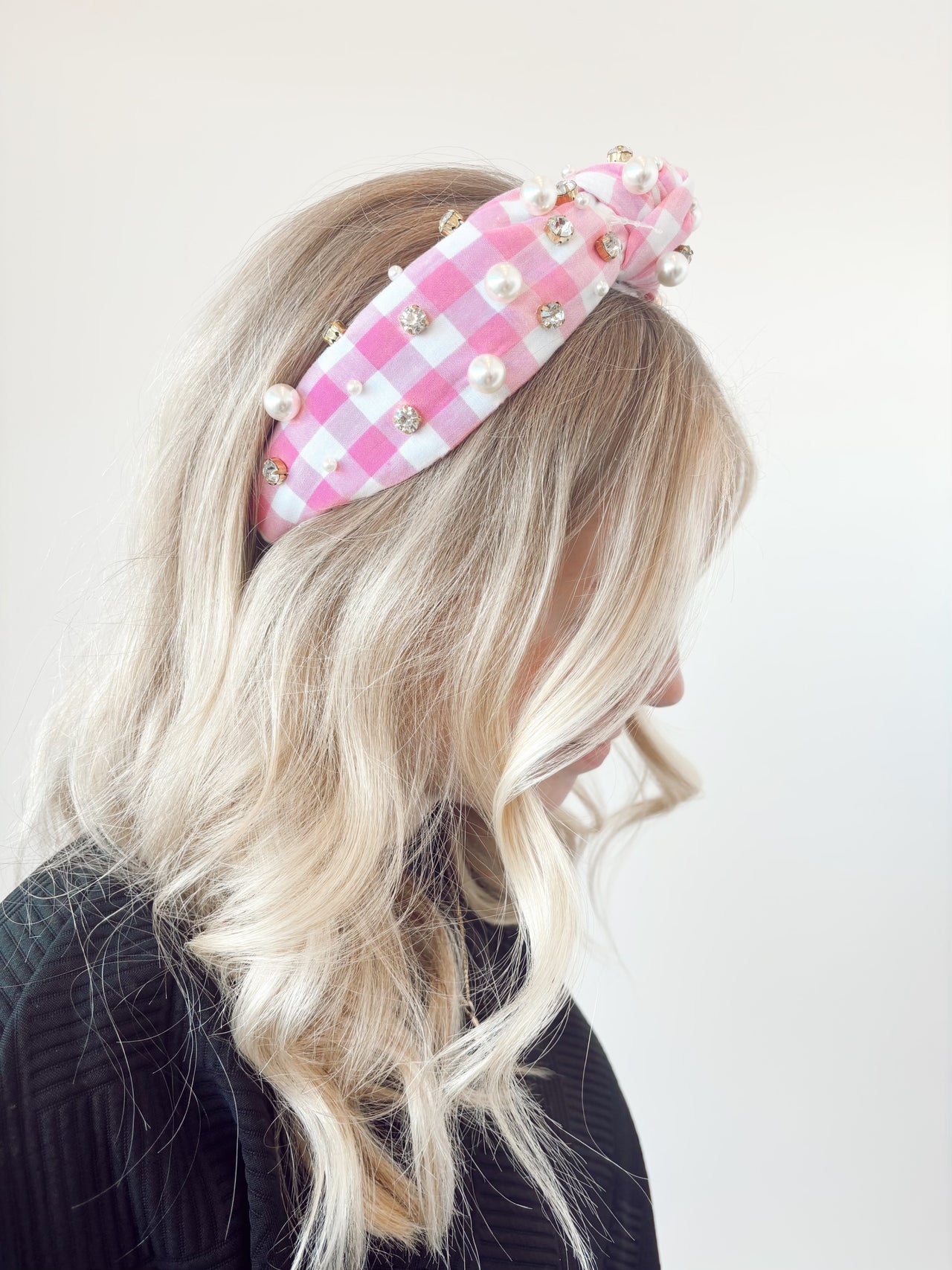 gingham pearl headband