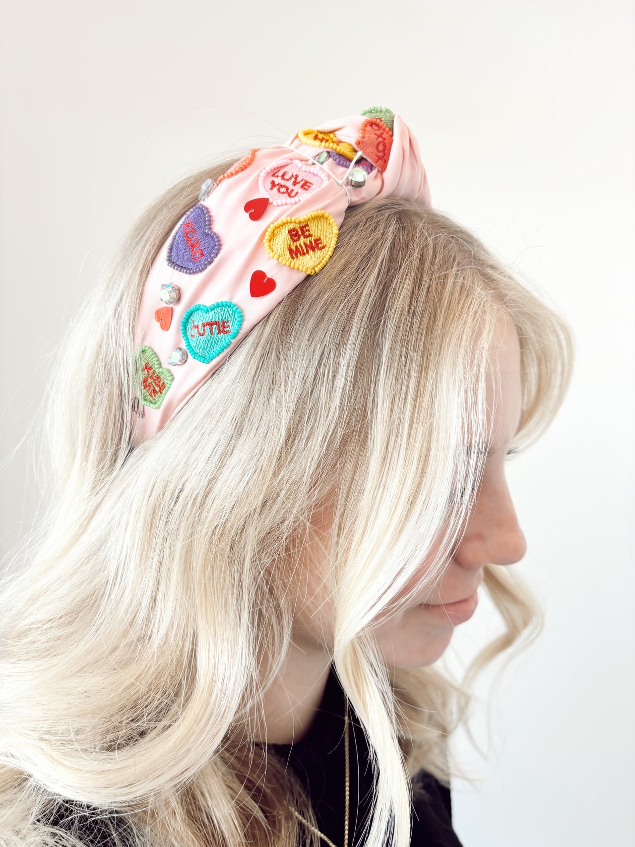 pink candy heart headband