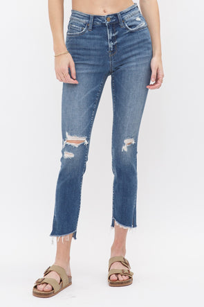 Mid ride crop skinny with side slit