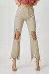 High rise knee distressed straight sand